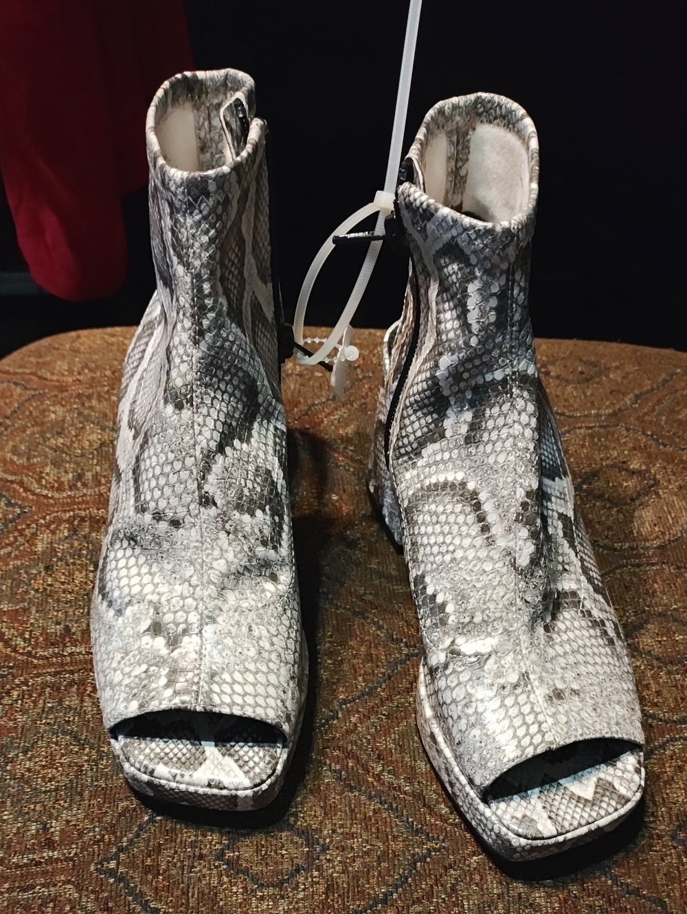 Katy Perry Womens Snake-Print Peep Toe Ankle Boots - Gray